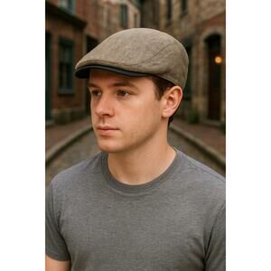 Dorfman DPG 1921 Linen Ivy Flat Cap Brown Gray with Black Underside XL/Large